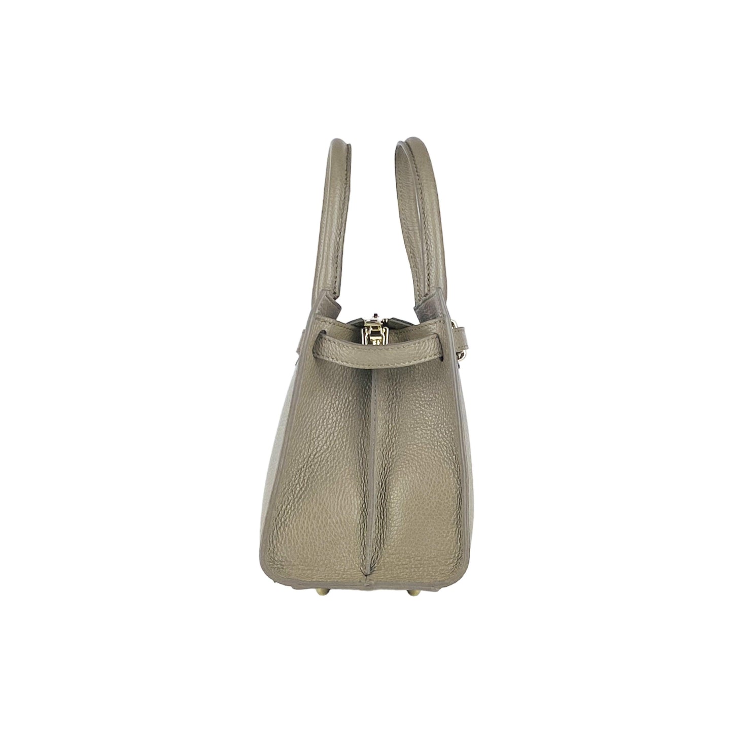 RB1016AQ | Borsa Donna a Mano in Vera Pelle Made in Italy con tracolla removibile. Attacchi con moschettoni in metallo Oro Lucido - Colore Taupe - Dimensioni: cm 28 x 20 x 14 + 12,5-4