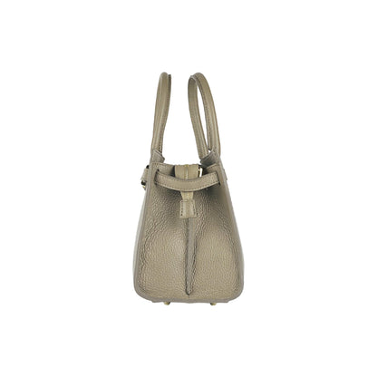 RB1016AQ | Borsa Donna a Mano in Vera Pelle Made in Italy con tracolla removibile. Attacchi con moschettoni in metallo Oro Lucido - Colore Taupe - Dimensioni: cm 28 x 20 x 14 + 12,5-5