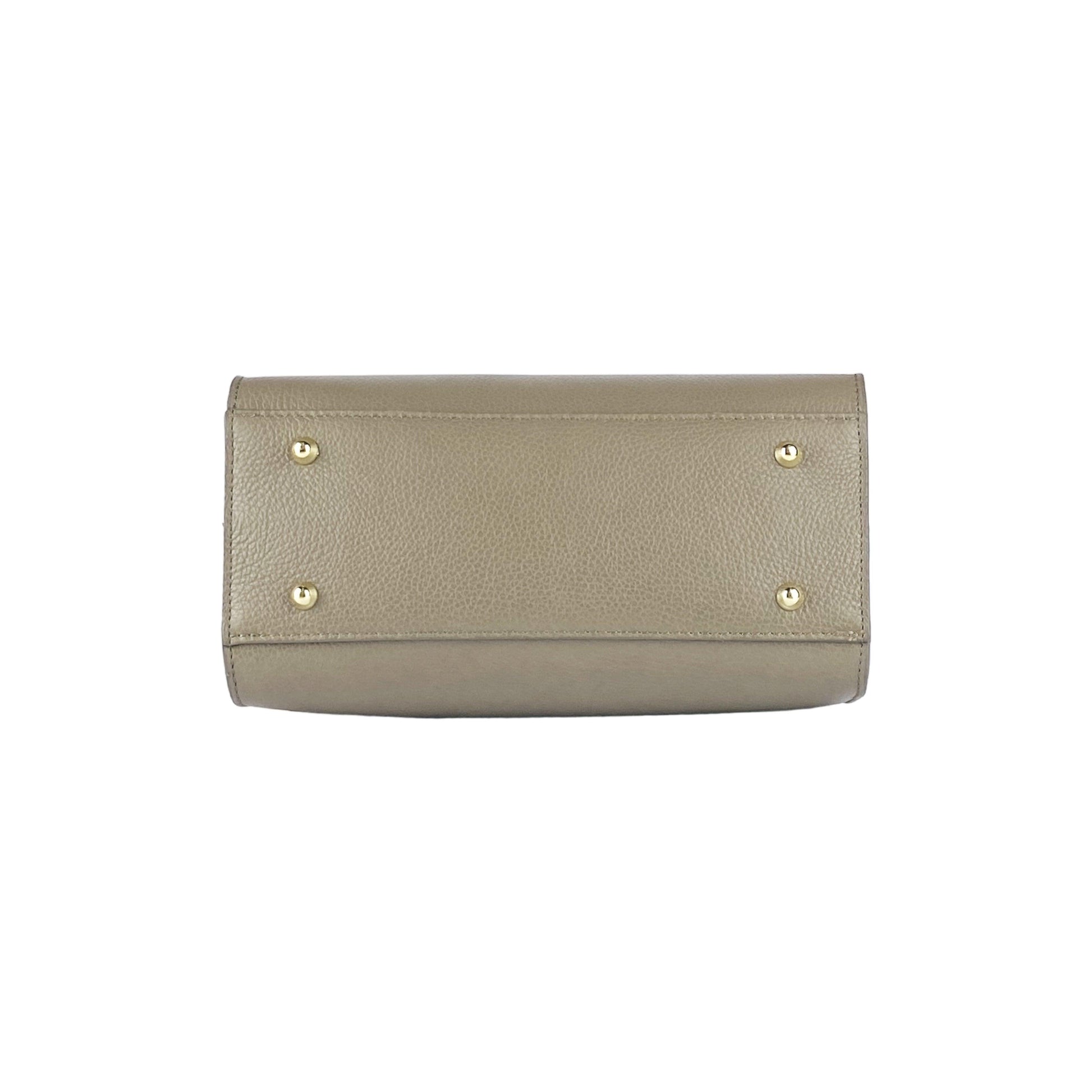 RB1016AQ | Borsa Donna a Mano in Vera Pelle Made in Italy con tracolla removibile. Attacchi con moschettoni in metallo Oro Lucido - Colore Taupe - Dimensioni: cm 28 x 20 x 14 + 12,5-7