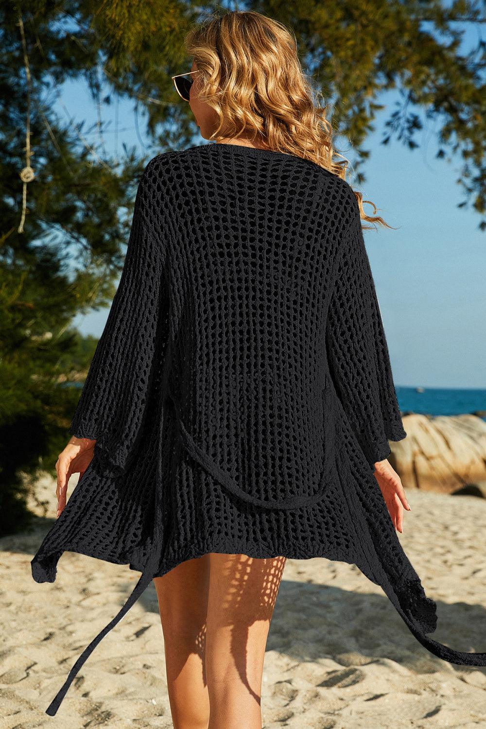 Tie-Waist Openwork Crochet Cover Up - Stellar Real