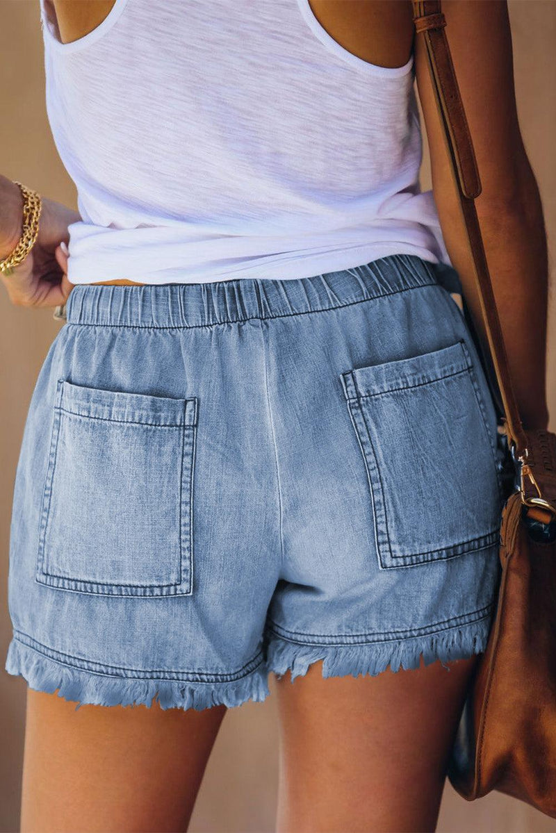 Pocketed Frayed Denim Shorts - Stellar Real