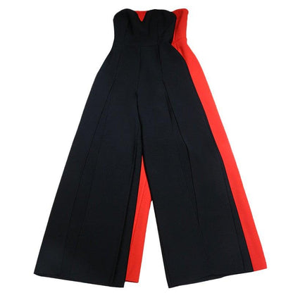 C2415 Red Black Strapless Sleeveless Slit Design Fashion Club Jumpsuits Women - Stellarreal