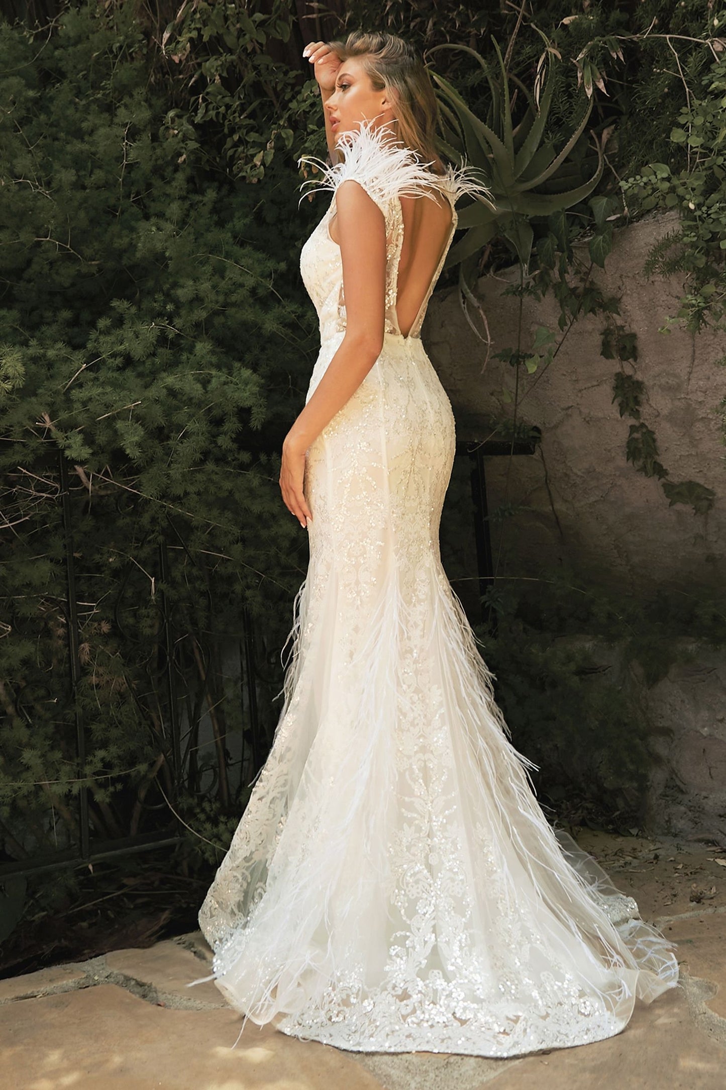 Embellished Mermaid Feather Bridal Gown CDC57W-1