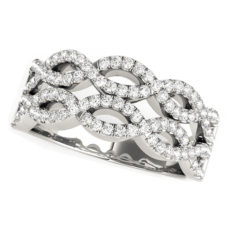 Diamond Studded Double Interlocking Waves Ring in 14k White Gold - Stellarreal