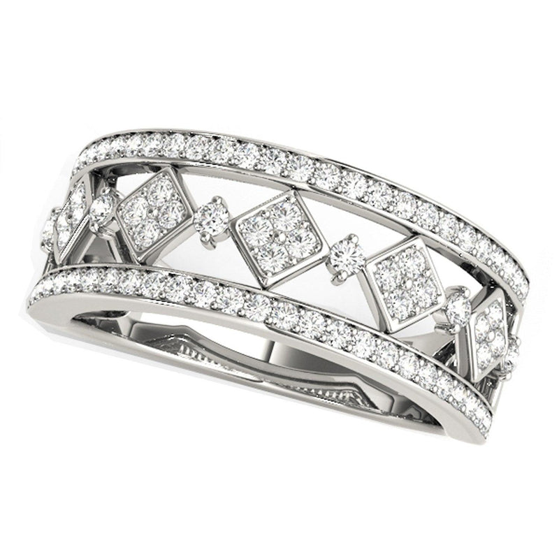 Diamond Studded Square Motif Ring in 14k White Gold - Stellarreal