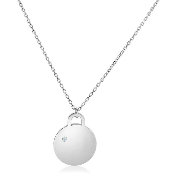 Sterling Silver 18 inch Necklace with Polished Disc with Diamond - Stellar Real