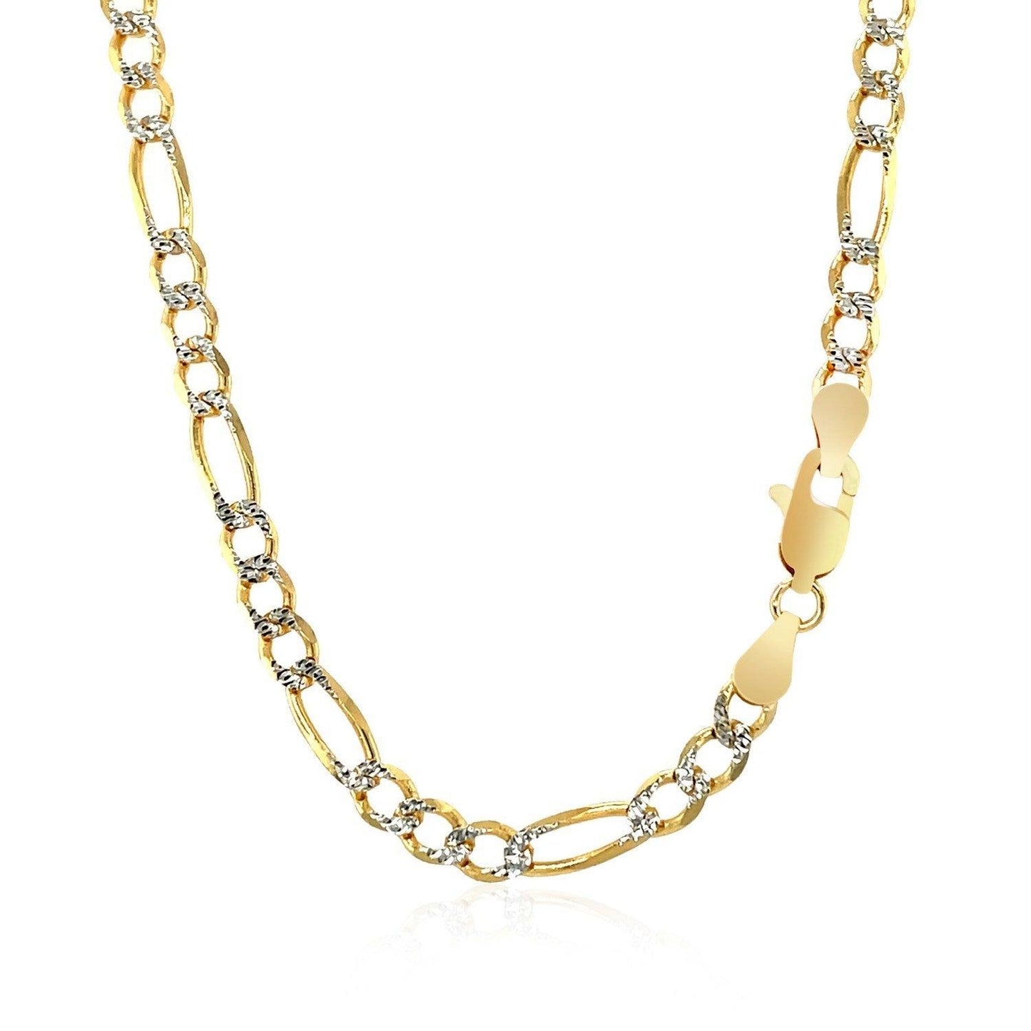 4.0mm 14K Yellow Gold Solid Pave Figaro Chain