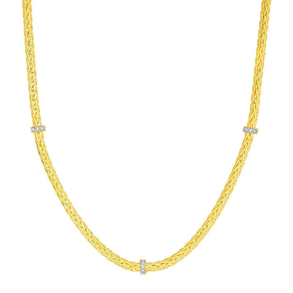 Woven Rope Necklace with Diamond Accents in 14k Yellow Gold - Stellar Real