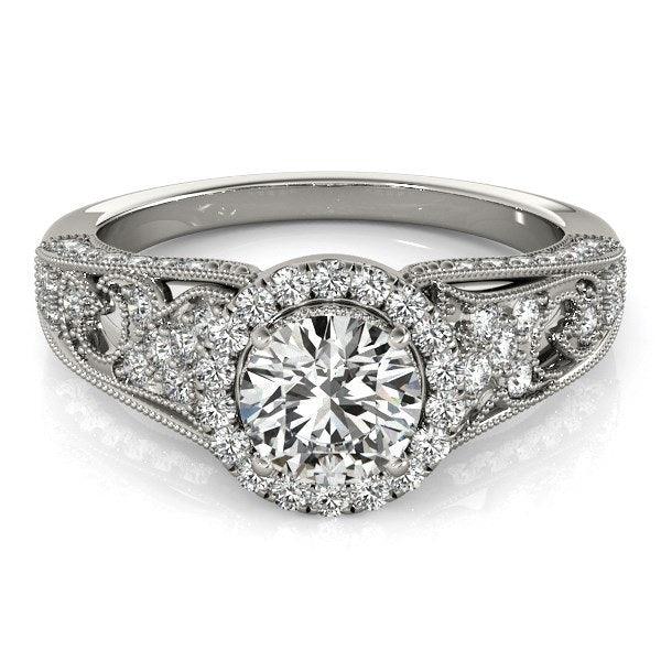 14k White Gold Diamond Engagement Ring with Baroque Shank Design (1 1/8 cttw) - Stellar Real