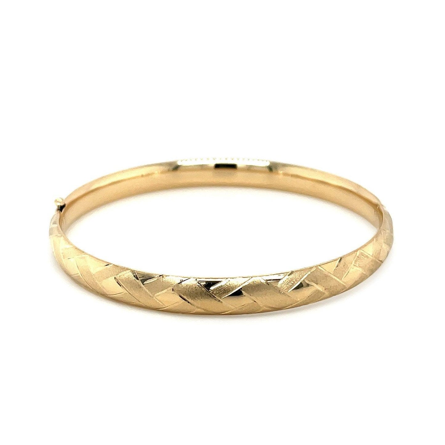 14k Yellow Gold Domed Bangle with a Weave Motif