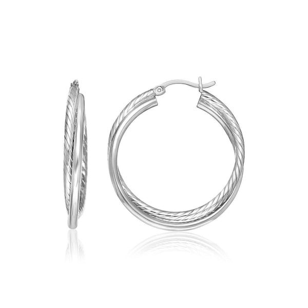 Sterling Silver Ridged Hoop Earrings with Textured Design - Stellar Real