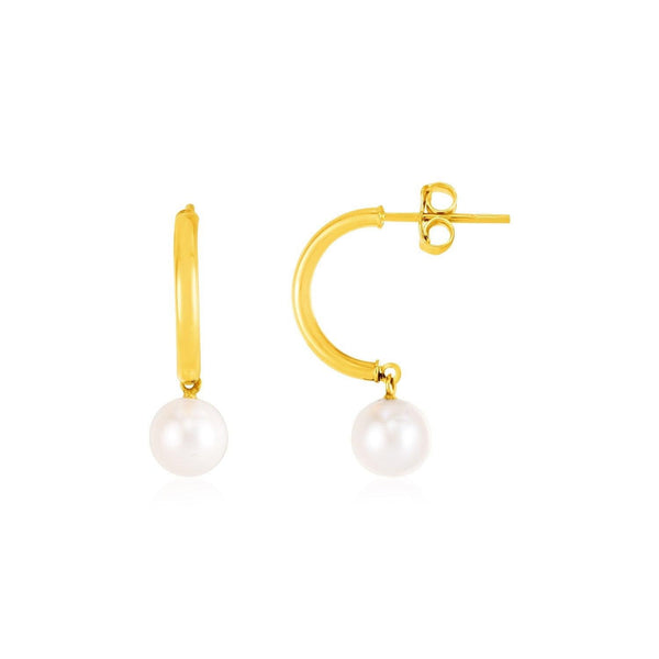 14k Yellow Gold Half Hoop Earrings with Pearls - Stellar Real