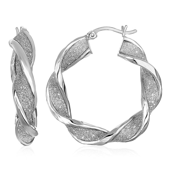 Twisted Glitter Textured Hoop Earrings in Sterling Silver - Stellar Real