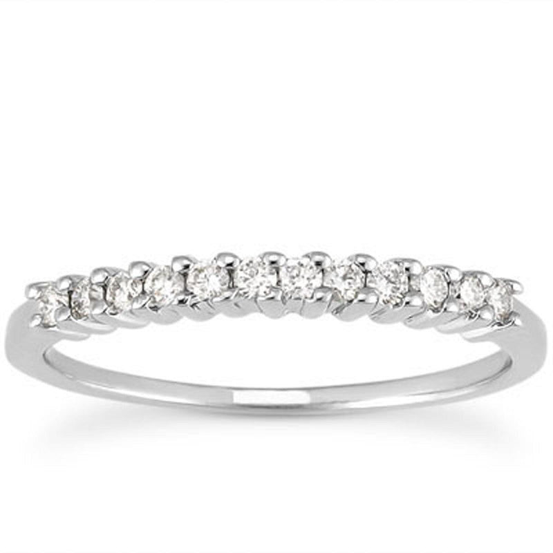 14k White Gold Raised Shared Prong Diamond Wedding Ring Band - Stellar Real