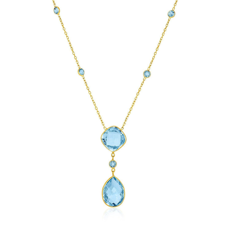 14k Yellow Gold Necklace with Pear-Shaped and Cushion Blue Topaz Briolettes - Stellar Real