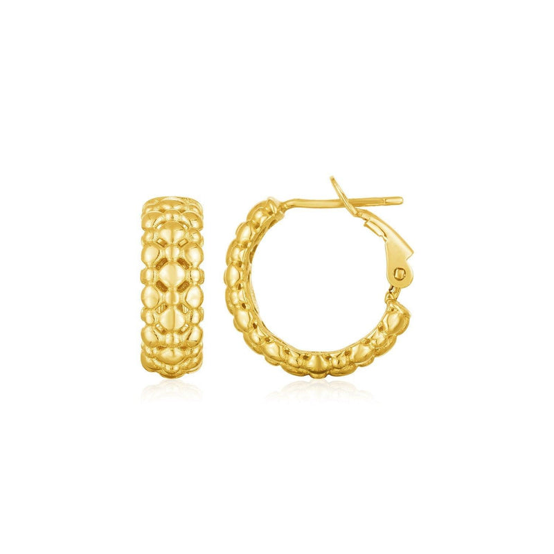 14k Yellow Gold Beaded Puffed Textured Hoop Earrings - Stellar Real