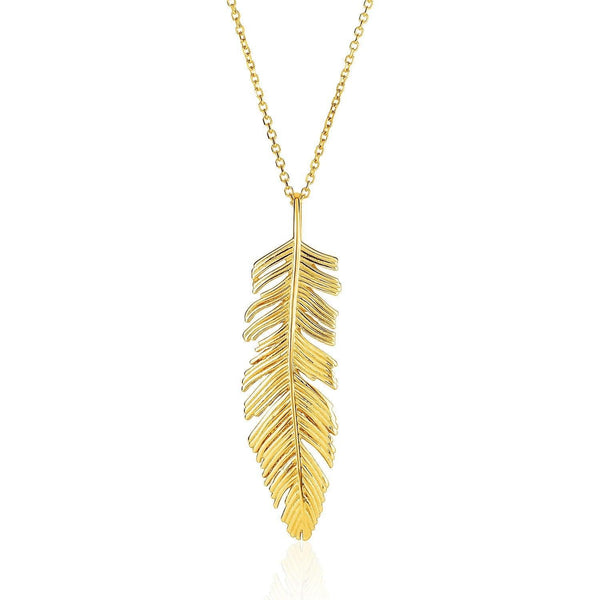 14k Yellow Gold with Textured Feather Pendant - Stellar Real