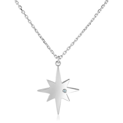 Sterling Silver 18 inch Necklace with Polished Star with Diamond