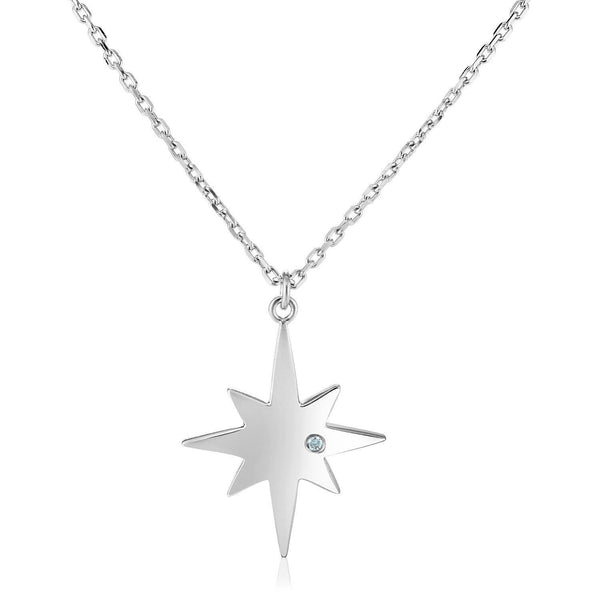 Sterling Silver 18 inch Necklace with Polished Star with Diamond - Stellar Real
