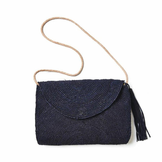 Navy Leah Crocheted Raffia Crossbody Shoulder Bag - Stellar Real