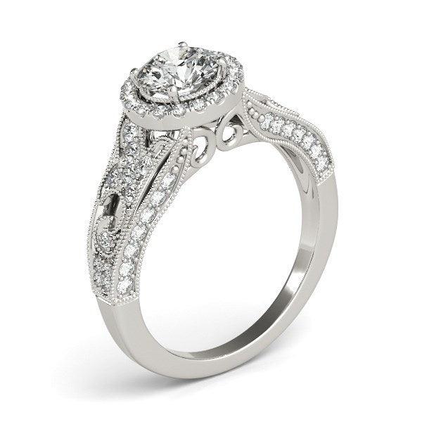 14k White Gold Diamond Engagement Ring with Baroque Shank Design (1 1/8 cttw) - Stellar Real