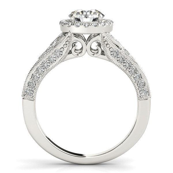14k White Gold Diamond Engagement Ring with Baroque Shank Design (1 1/8 cttw)