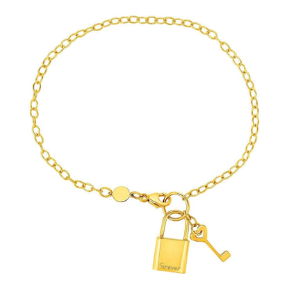 Bracelet with Lock and Key in 14k Yellow Gold
