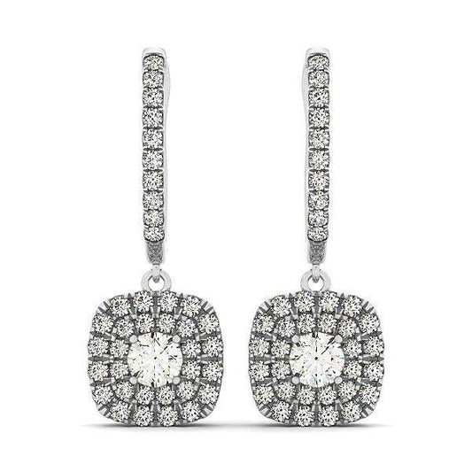 14k White Gold Double Halo Cushion Outer Shaped Diamond Earrings (3/4 cttw)