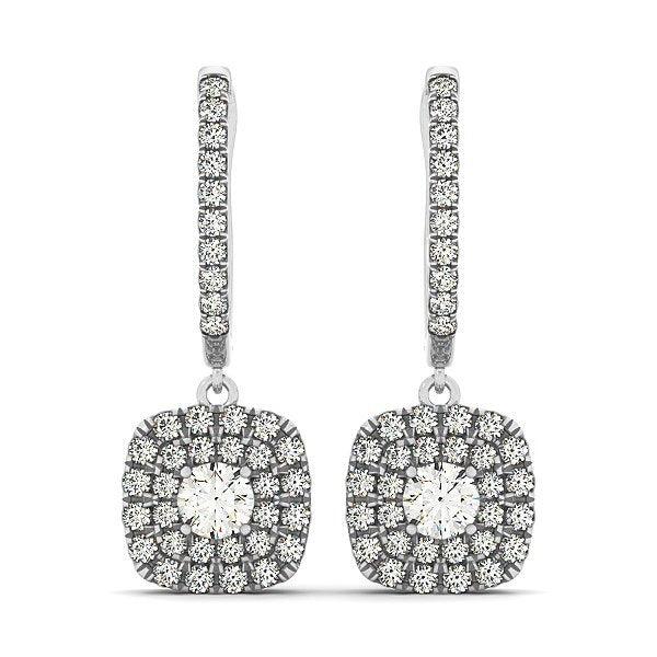 14k White Gold Double Halo Cushion Outer Shaped Diamond Earrings (3/4 cttw) - Stellar Real