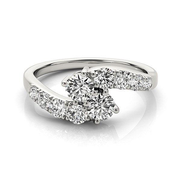 14k White Gold Two Stone Overlap Design Diamond Ring (1 cttw) - Stellar Real