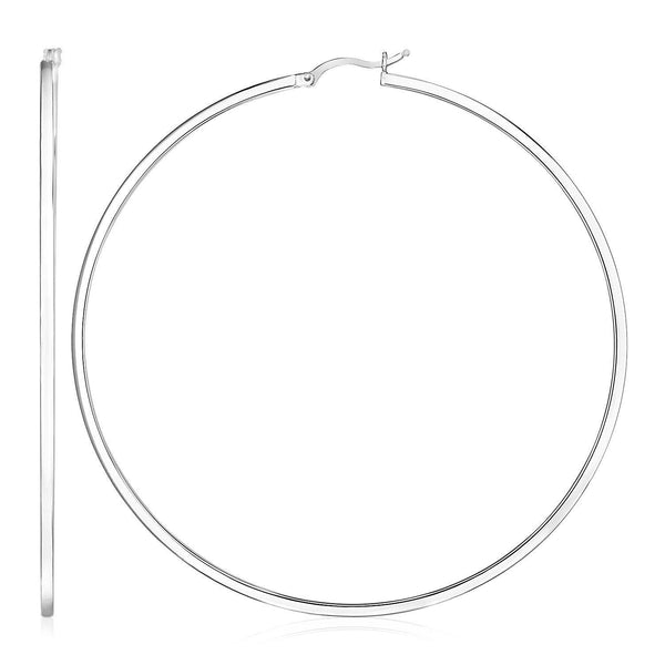 Sterling Silver Large Rectangular Profile Polished Hoop Earrings - Stellar Real
