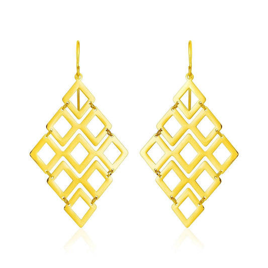 14k Yellow Gold Earrings with Polished Open Diamond Motifs