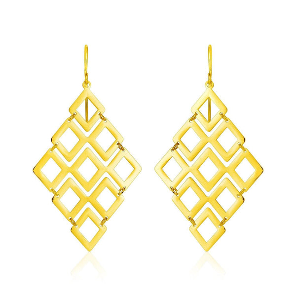 14k Yellow Gold Earrings with Polished Open Diamond Motifs - Stellar Real
