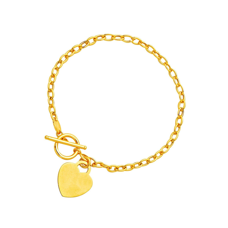 Toggle Bracelet with Heart Charm in 14k Yellow Gold - Stellar Real