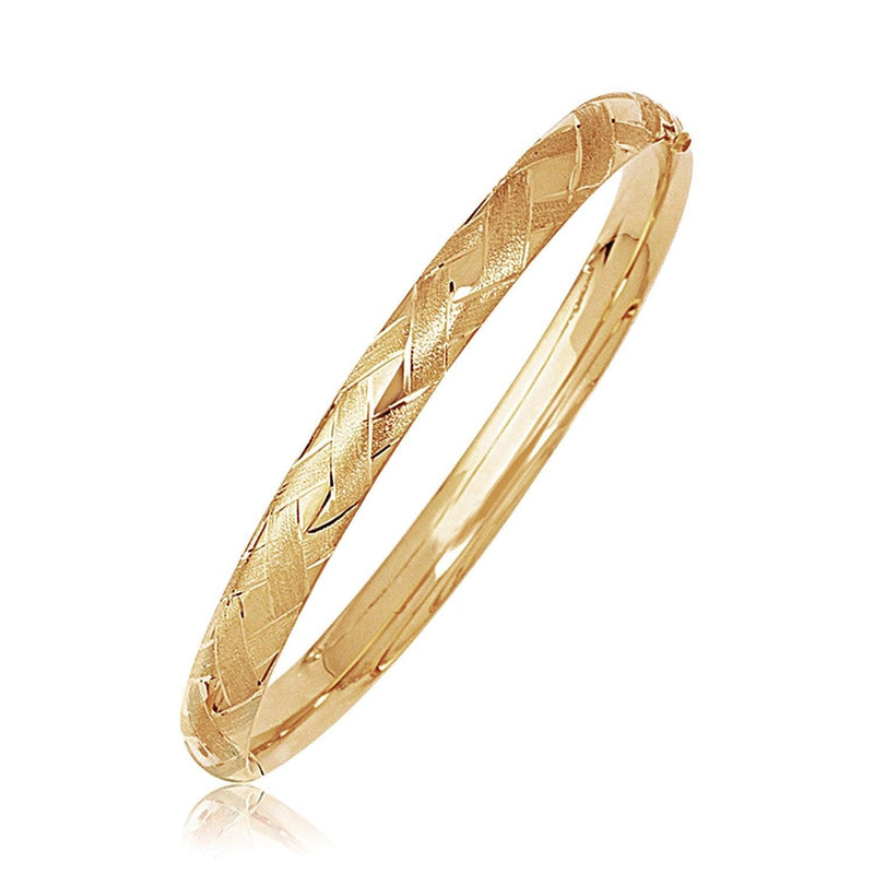 14k Yellow Gold Domed Bangle with a Weave Motif - Stellar Real