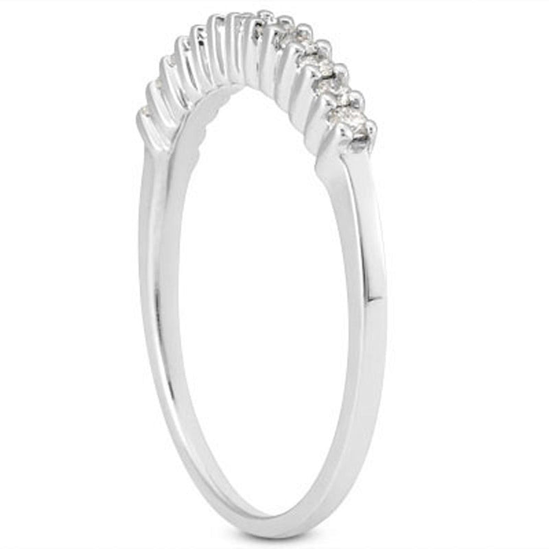14k White Gold Raised Shared Prong Diamond Wedding Ring Band - Stellar Real