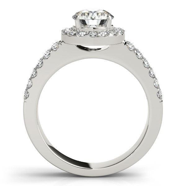 14k White Gold Halo Diamond Engagement Ring With Double Row Band (1 3/8 cttw) - Stellar Real
