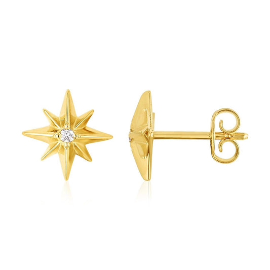 14K Yellow Gold High Polish North Star Diamond Earrings