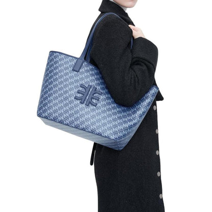 Navy Blue FEI Monogram Tote Shoulder Bag - Stellar Real