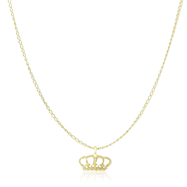 14k Yellow Gold Textured Crown Design Pendant - Stellar Real