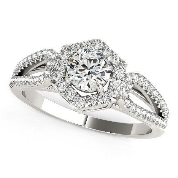 14k White Gold Diamond Engagement Ring with Hexagon Halo Border (7/8 cttw) - Stellar Real
