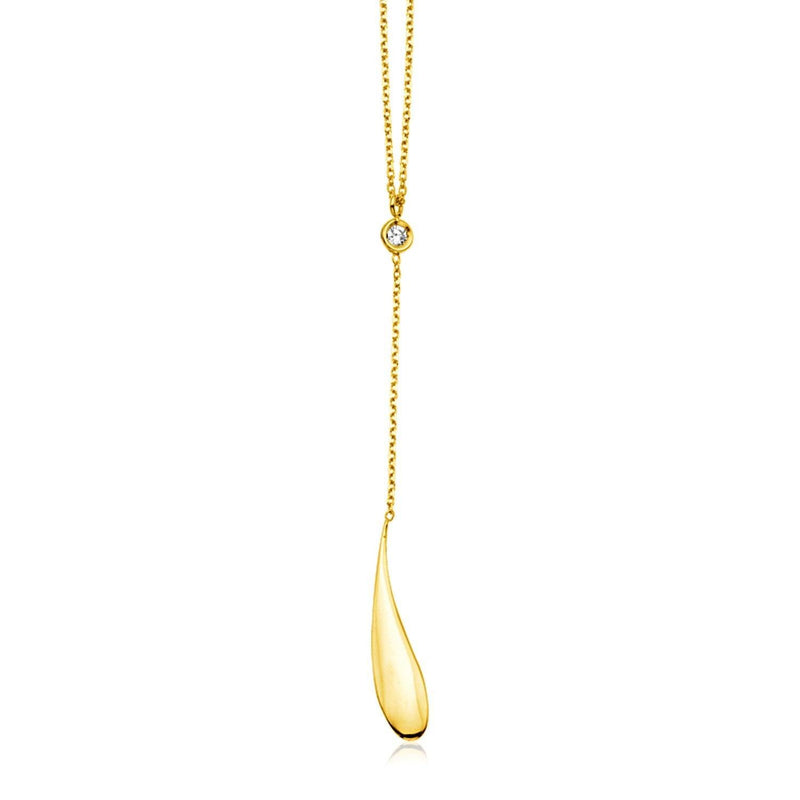 14k Yellow Gold Teardrop Lariat Necklace with Diamond - Stellar Real