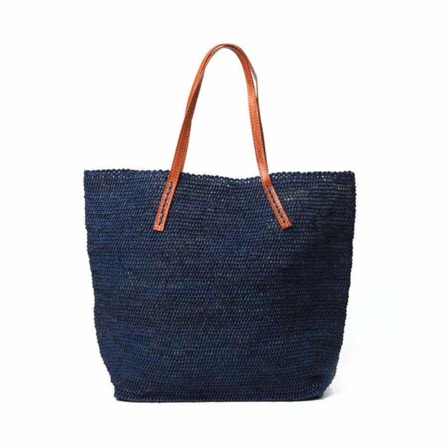 Navy Portland Crocheted Raffia Shoulder Tote Bag - Stellar Real