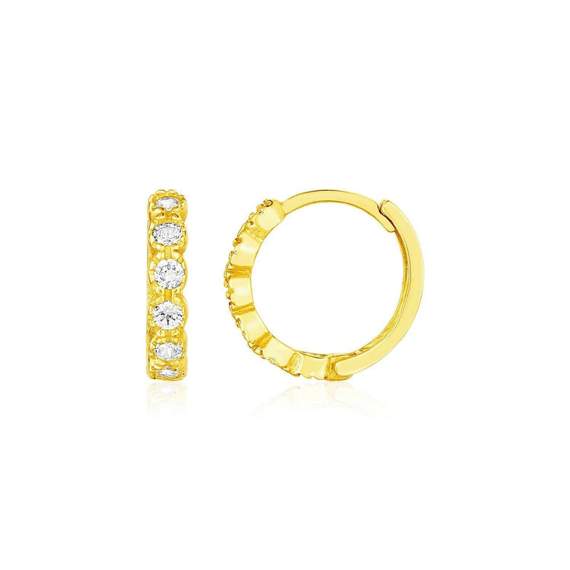 14k Yellow Gold Petite Hoop Earrings with Round Cubic Zirconias - Stellar Real