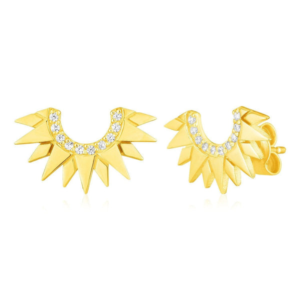 14k Yellow Gold Sunburst Earrings with Diamonds - Stellar Real