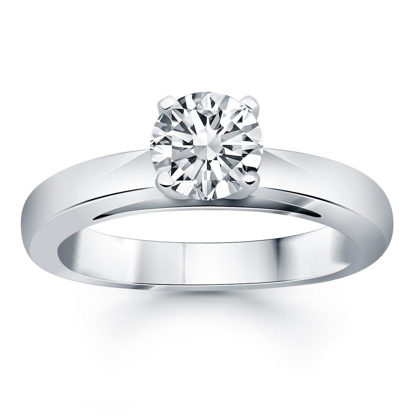 14k White Gold Classic Wide Band Cathedral Solitaire Engagement Ring