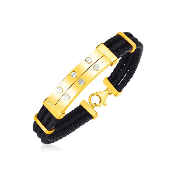 14k Yellow Gold and Rubber Mens Bracelet with Two Riveted Bars - Stellar Real