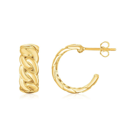 14k Yellow Gold Chunky Curb Chain Hoop Earrings