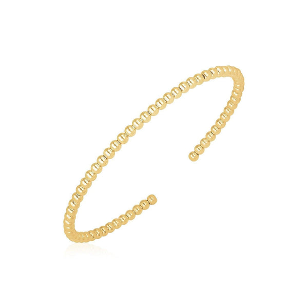 14k Yellow Gold High Polish Bead Cuff Bangle (3mm) - Stellar Real