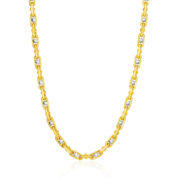 14k Two-Toned Yellow and White Gold Link Men's Necklace with Beads - Stellar Real